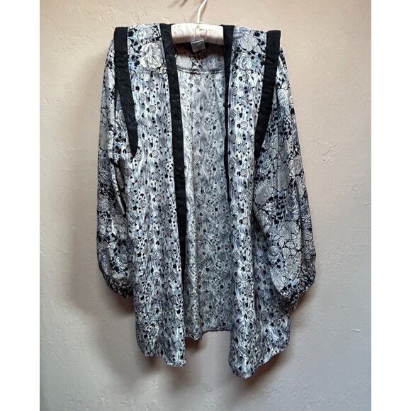 Vintage Diane Freis Mixed Print Floral Balloon Sleeve Silk Jacket Sweater Hippie